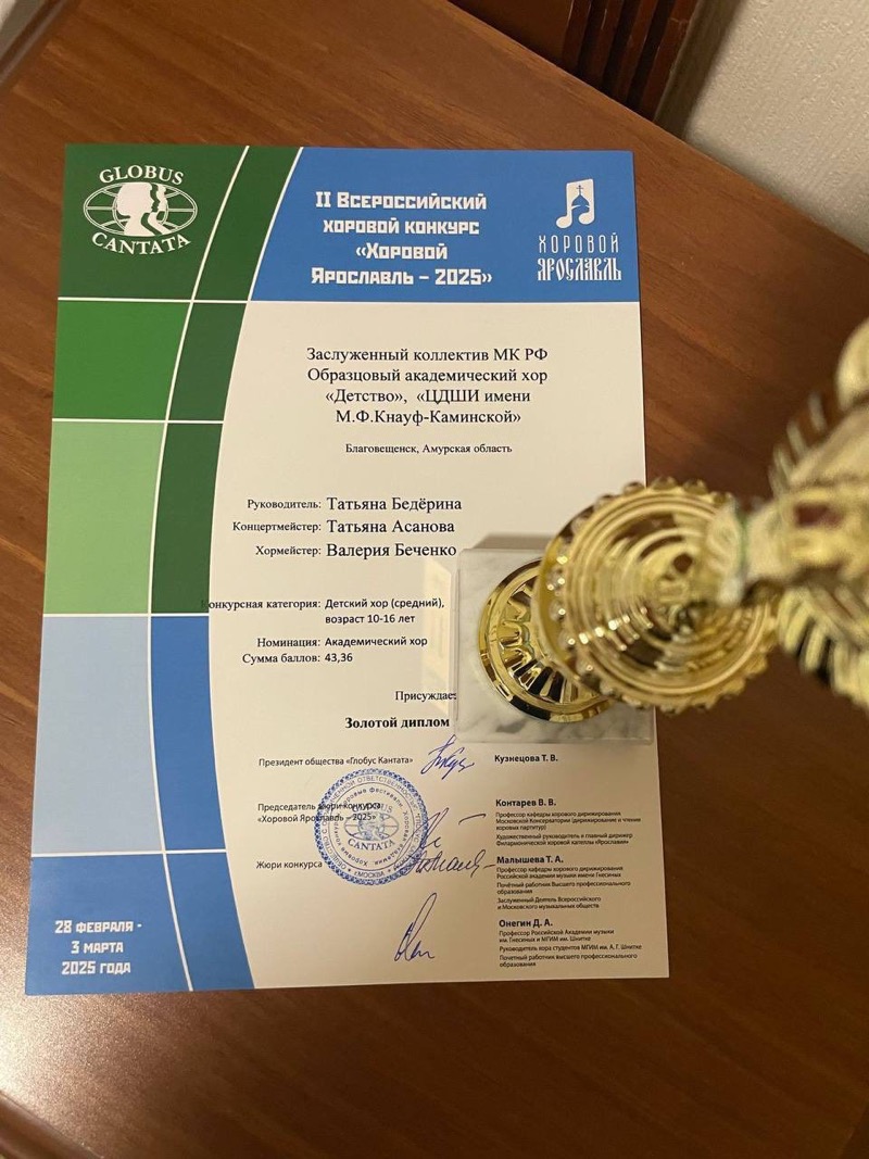 Хор «Детство» ЦДШИ им. М.Ф. Кнауф-Каминской завоевал два золотых диплома в Ярославле