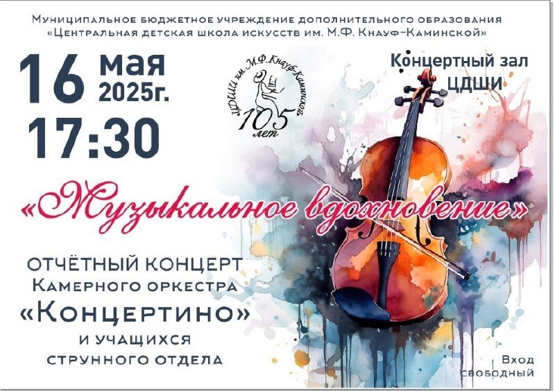 Благовещенцев приглашают посетить отчётный концерт детского камерного оркестра «Концертино» и учащихся отделения струнных инструментов «Музыкальное вдохновение»