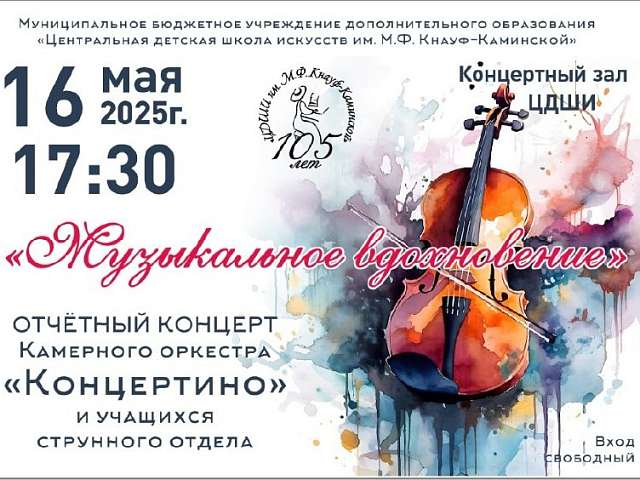Благовещенцев приглашают посетить отчётный концерт детского камерного оркестра «Концертино» и учащихся отделения струнных инструментов «Музыкальное вдохновение»